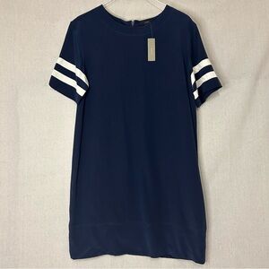 J. Crew Navy Dress with White Striped Sleeves